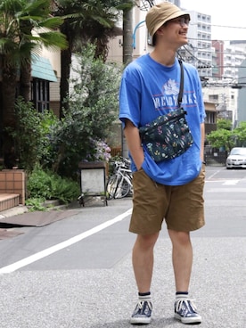 「gym master（ジムマスター）のアイテム（デニムパンツ）」を使った、YOSHIさん（メンズ・168cm）の夏コーディネート