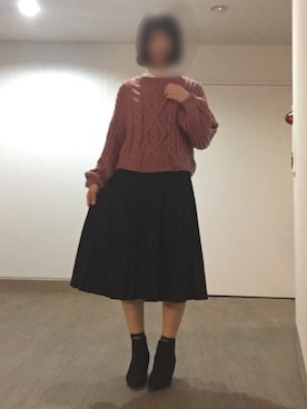 「古着屋さんのアイテム（ニット/セーター、ピンク系）」を使った、ななみさん（レディース・160cm）の冬コーディネート