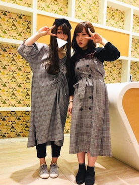 「グレンチェック」｜「アイテム（ワンピース/ドレス）」を使った、Ranさん（レディース・162cm）の秋コーディネート