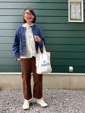 「チェックシャツ」｜「アイテム（ノーカラージャケット）」を使った、Noahさん（レディース・160cm）の春コーディネート