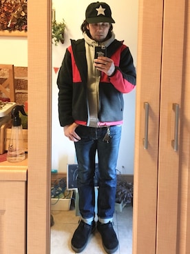 「STEVENSON OVERALL CO.（スティーブンソンオーバーオール）のアイテム（デニムパンツ）」を使った、tomolexさん（メンズ・172cm）の冬コーディネート