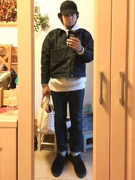 「STEVENSON OVERALL CO.（スティーブンソンオーバーオール）のアイテム（キャップ）」を使った、tomolexさん（メンズ・172cm）の冬コーディネート