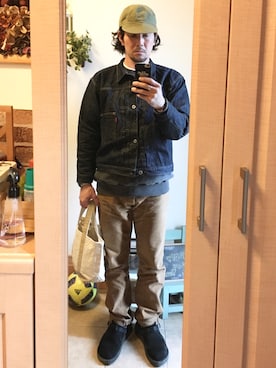 「STEVENSON OVERALL CO.（スティーブンソンオーバーオール）のアイテム（キャップ）」を使った、tomolexさん（メンズ・172cm）の冬コーディネート