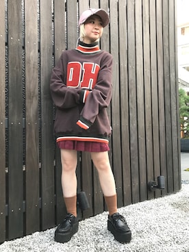 「L.H.P（エルエイチピー）のアイテム（キャップ）」を使った、オダジマ ミユキ【LHP WOMEN】さん（レディース・160cm）の冬コーディネート