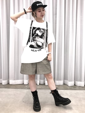 「PLEASURES（プレジャー）のPLEASURES/プレジャーズ/VIOLENCE CAP（キャップ）」を使った、オダジマ ミユキ【LHP WOMEN】さん（レディース・160cm）の夏コーディネート