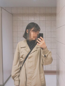 「ドットワンピ」｜「アイテム（ステンカラーコート）」を使った、こけしさん（レディース・155cm）の春コーディネート