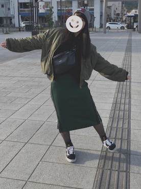 「moussy」｜「アイテム（MA-1）」を使った、ちゃそさん（レディース・159cm）の冬コーディネート