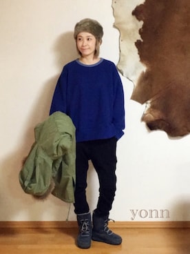 「AS KNOW AS plus（アズノゥアズプラス）のアイテム（ミリタリージャケット）」を使った、yonn😚さん（レディース・163cm）の冬コーディネート