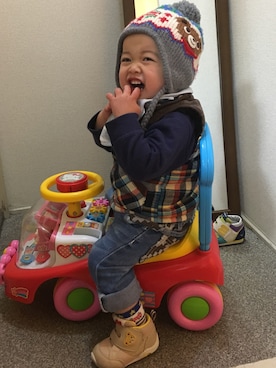 「MIKI HOUSE（ミキハウス）のアイテム（ニットキャップ/ビーニー）」を使った、keisukeさん（キッズ・80cm）の冬コーディネート