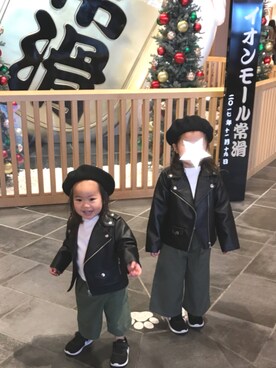 「BRANSHES（ブランシェス）のアイテム（ライダースジャケット）」を使った、ioioさん（キッズ・90cm）の秋コーディネート