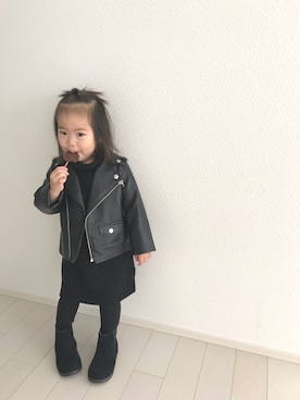 「BRANSHES（ブランシェス）のアイテム（ライダースジャケット）」を使った、ioioさん（キッズ・100cm）の冬コーディネート