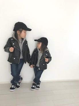 「BRANSHES（ブランシェス）のアイテム（ライダースジャケット）」を使った、ioioさん（キッズ・100cm）の冬コーディネート
