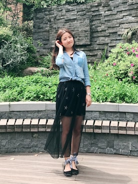 「PULL&BEAR（プルアンドベア）のアイテム（バレエシューズ）」を使った、小魔兽娇娇さん（レディース・162cm）の春コーディネート