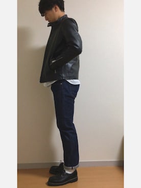 「Paraboot」｜「アイテム（ライダースジャケット）」を使った、harukiさん（メンズ・170cm）の冬コーディネート