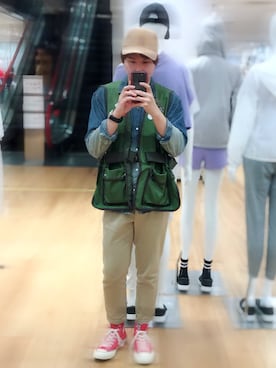 「plain-me（プレインミー）のアイテム（ベスト）」を使った、安宇さん（メンズ・170cm）の夏コーディネート