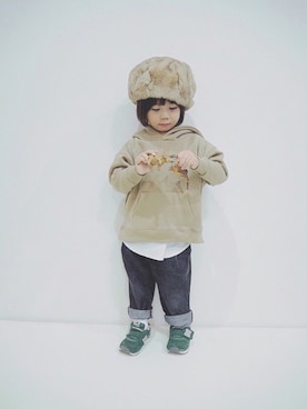 「UNIQLO（ユニクロ）のアイテム（ハンチング/ベレー帽）」を使った、paruparuさん（キッズ・100cm）の秋コーディネート