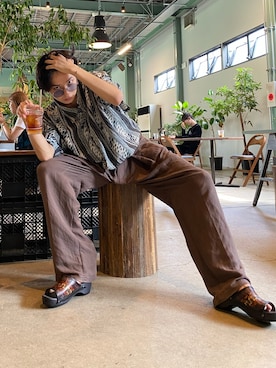 「アロハシャツ」｜上野一稀さん（メンズ・174cm）の夏コーディネート