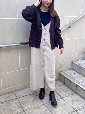 「ケーブルカーディガン」｜「アイテム（ワンピース/ドレス）」を使った、marinaさん（レディース・156cm）の秋コーディネート