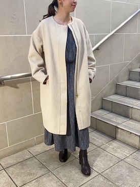 「YECCA VECCA（イェッカヴェッカ）のアイテム（ノーカラーコート）」を使った、marinaさん（レディース・156cm）の秋コーディネート