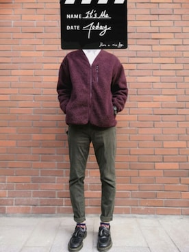 「通勤穿搭」｜「アイテム（ノーカラージャケット）」を使った、财叔学浅さん（メンズ・179cm）の秋コーディネート