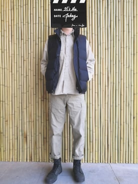 「盐系风格」｜「アイテム（ブーツ）」を使った、财叔学浅さん（メンズ・179cm）の冬コーディネート