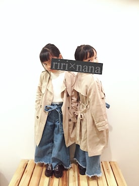 「petit main（プティマイン）のアイテム（トレンチコート）」を使った、riri×nanaさん（キッズ・100cm）の秋コーディネート