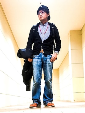 「アイテム（メッセンジャーバッグ、ブルー系）」を使った、*shu*さん（メンズ・171cm）の冬コーディネート