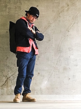 「アイテム（メッセンジャーバッグ、ブルー系）」を使った、*shu*さん（メンズ・171cm）の春コーディネート