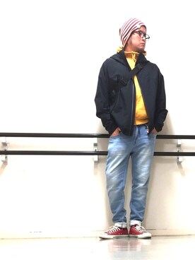 「ベルイエロー」｜「アイテム（財布/小物）」を使った、*shu*さん（メンズ・171cm）の春コーディネート