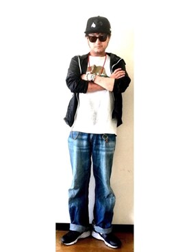 「GAP（ギャップ）のアイテム（ナイロンジャケット）」を使った、*shu*さん（メンズ・171cm）の夏コーディネート