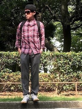 「赤チェック」｜「アイテム（アナログ腕時計）」を使った、*shu*さん（メンズ・171cm）の夏コーディネート