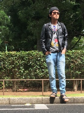 「ライタースジャケット」｜「アイテム（アナログ腕時計）」を使った、*shu*さん（メンズ・171cm）の秋コーディネート