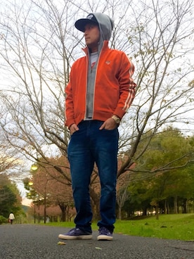 「Abercrombie&Fitch（アバークロンビーアンドフィッチ）のアイテム（ジャージ）」を使った、*shu*さん（メンズ・171cm）の秋コーディネート