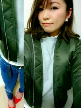 「袖ボリューム」｜「アイテム（MA-1）」を使った、saya ☆ さん（レディース・162cm）の冬コーディネート