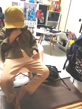 「AZUL by moussy（アズールバイマウジー）のアイテム（キャップ）」を使った、kiii30さん（キッズ・100cm）の夏コーディネート