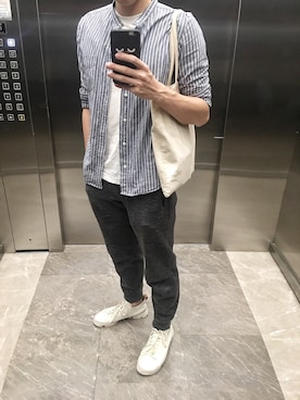 「Clarks（クラークス）のアイテム（スリッポン）」を使った、Roket Potatoさん（メンズ・173cm）の夏コーディネート