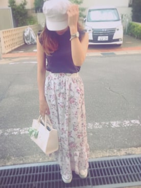 「アイテム（キャスケット、ホワイト系）」を使った、mちゃんさん（レディース・162cm）の夏コーディネート
