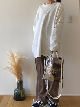 「reca（レカ）のゆったりラフな着心地◆超ビッグシルエットカットソー（Tシャツ/カットソー）」を使った、N¨̮さん（レディース・157cm）の冬コーディネート