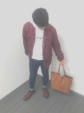 「学校」｜「アイテム（ナイロンジャケット）」を使った、間宮さん（メンズ・170cm）の冬コーディネート