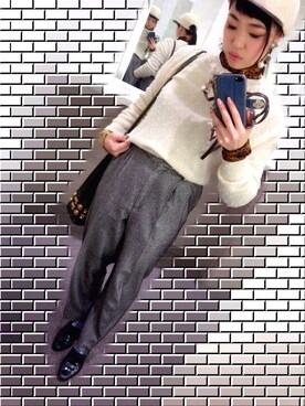 「calico（キャリコ）のvitage＊少し光沢があってシルバーっぽい（スラックス、グレー系）」を使った、Naommさん（レディース・160cm）の冬コーディネート