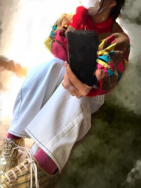 「GU（ジーユー）のアイテム（デニムパンツ、ホワイト系）」を使った、Naommさん（レディース・160cm）の冬コーディネート