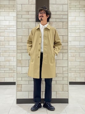 「coenスタッフスタイリング」｜「アイテム（ステンカラーコート）」を使った、coen Shinoさん（メンズ・165cm）の春コーディネート