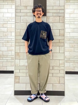 「KANGOL（カンゴール）のアイテム（トップス）」を使った、coen Shinoさん（メンズ・165cm）の夏コーディネート