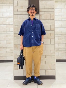 「coen（コーエン）のアイテム（パンツ）」を使った、coen Shinoさん（メンズ・165cm）の夏コーディネート