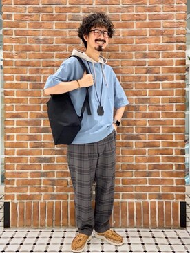 「USAコットン」｜「アイテム（スラックス）」を使った、coen Shinoさん（メンズ・165cm）の春コーディネート