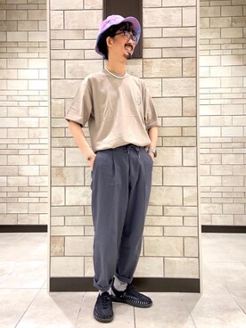「USAコットン」｜「アイテム（帽子）」を使った、coen Shinoさん（メンズ・165cm）の夏コーディネート