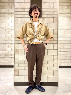 「coen（コーエン）のアイテム（スラックス）」を使った、coen Shinoさん（メンズ・165cm）の夏コーディネート