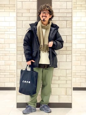 「あったかパンツ」｜「アイテム（ダウンジャケット/コート）」を使った、coen Shinoさん（メンズ・165cm）の冬コーディネート