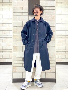「coen（コーエン）のアイテム（ステンカラーコート）」を使った、coen Shinoさん（メンズ・165cm）の冬コーディネート