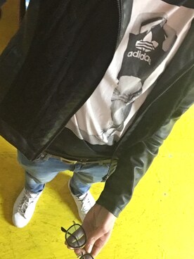 「AZUL by moussy（アズールバイマウジー）のアイテム（ライダースジャケット）」を使った、けーたろさん（メンズ・178cm）の春コーディネート